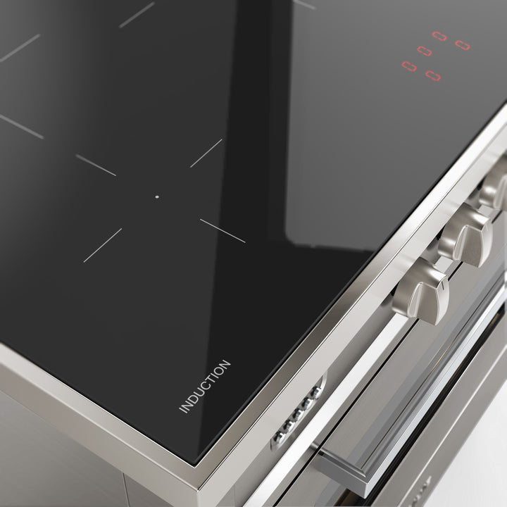 Komfur - Pro Line - 90 cm - 5 induktionszoner, stort ovnrum & skuffe - Rustfrit Stål