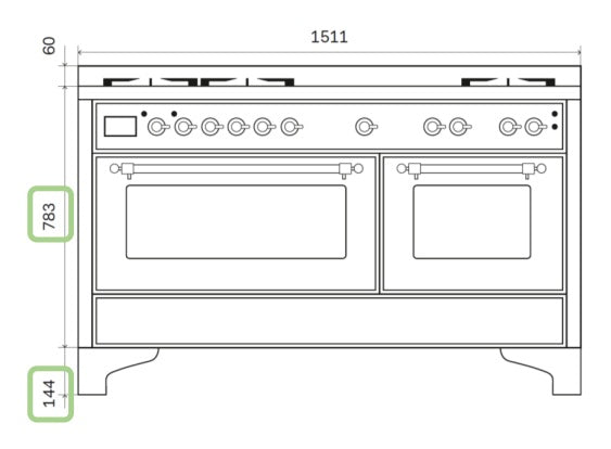 Komfyr - Majestic - 150 cm - Gasskomfyr, 2 ovner – måltegning 1