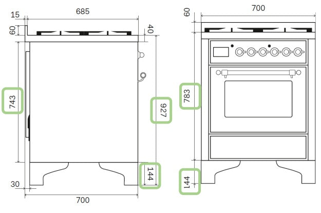 Stove - Majestic - 70 cm - Gas stove, 1 oven – måltegning 1