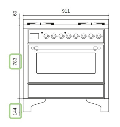 Komfyr - Majestic - 90 cm - Gasskomfyr/Induksjon – måltegning 1