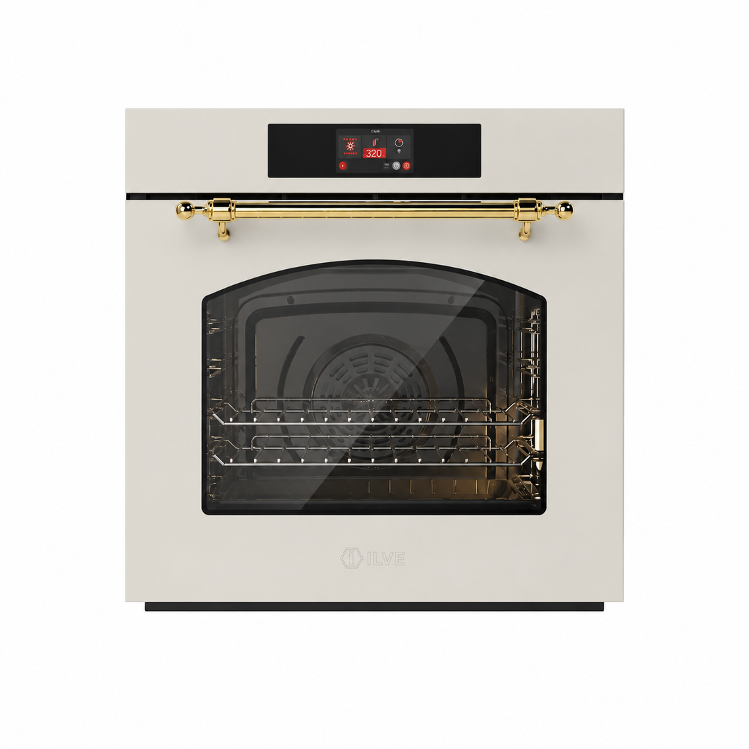 Udstillingsmodel: ILVE Nostalgie 60 cm multifunktionsovn med 320 °C - Pyrolyse - RAL 9002