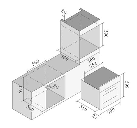 ILVE Professional Plus 60 cm indbygget multifunktionsovn med TFT skærm - Pyrolyse – måltegning 1