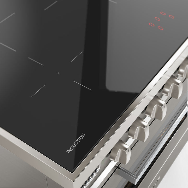 Komfur - Pro Line - 90 cm - Induktion - 5 zoner, 2 ovne & skuffe - Rustfrit stål