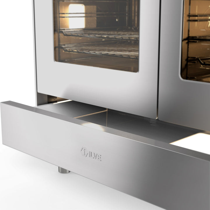 Komfur - Pro Line - 90 cm - Induktion - 5 zoner, 2 ovne & skuffe - Rustfrit stål