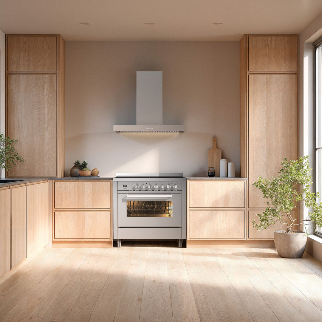 Komfyr - Pro Line - 90 cm - 5 induksjonssoner, stort ovnsrom og skuff - Rustfritt stål