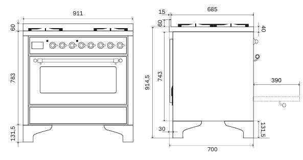 Stove - Majestic - 90 cm - Gas stove/Induction – måltegning 1